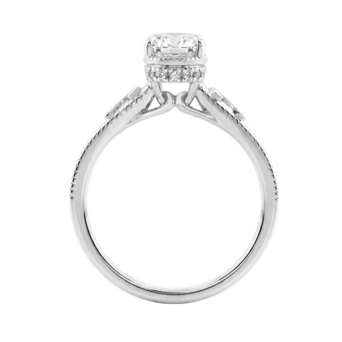 LADIES 14K White Gold 2 1/6Ct Diamond Engagement Ring Elongated Cushion Cut Center With Round Side Stones, Elegant Fine Ring 2Ct Cushion Center Stone - Image 2