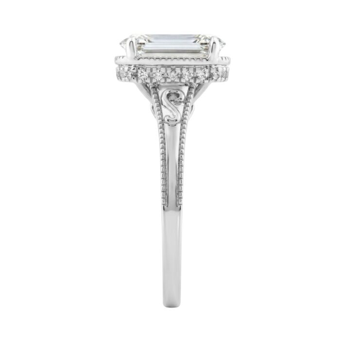 LADIES 14K White Gold 2 1/6Ct Diamond Engagement Ring Elongated Cushion Cut Center With Round Side Stones, Elegant Fine Ring 2Ct Cushion Center Stone - Image 3