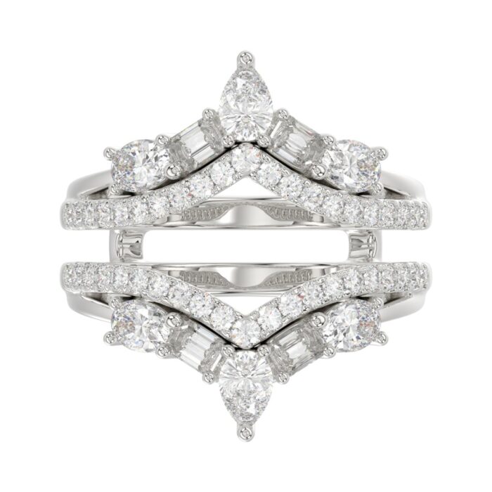 14K WHITE GOLD 1 3/4CT ROUND/EMERALD/PEAR/OVAL DIAMOND LADIES RING - Image 3