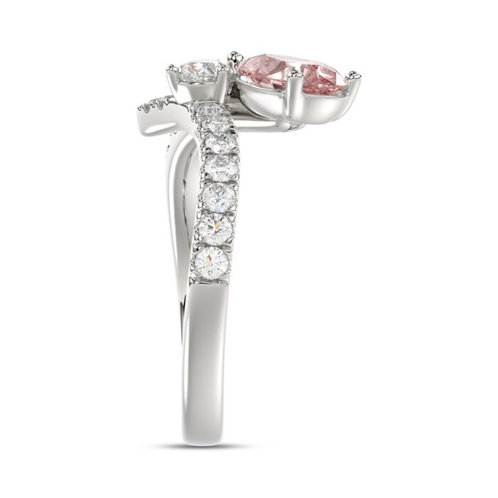 ETERNAL BLUSH COLLECTION 14K WHITE GOLD 1 3/4CT ROUND/PEAR/PINK PEAR DIAMOND LADIES RING (CENTER STONE PINK PEAR DIAMOND 1.00CT) - Image 4