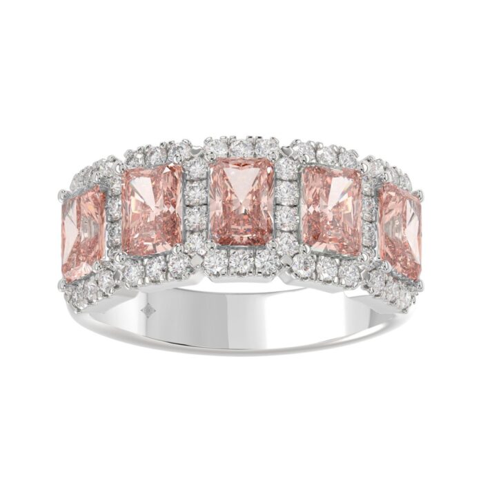 ETERNAL BLUSH COLLECTION 14K WHITE GOLD 3.00CT ROUND/PINK RADIANT DIAMOND LADIES RING - Image 1