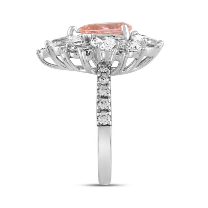 ETERNAL BLUSH COLLECTION 14K WHITE GOLD 4 1/2CT ROUND/PEAR/MARQUISE DIAMOND LADIES RING (CENTER STONE PINK PEAR DIAMOND 2.00CT) - Image 3