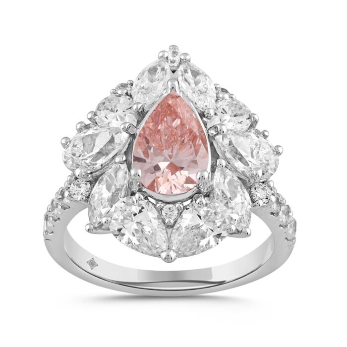 20909443_EC-112709WR-1214x1214.jpg ETERNAL BLUSH COLLECTION 14K WHITE/ROSE GOLD 4 1/2CT ROUND/PEAR/MARQUISE DIAMOND LADIES RING (CENTER STONE PINK PEAR DIAMOND 2.00CT) - Image 1