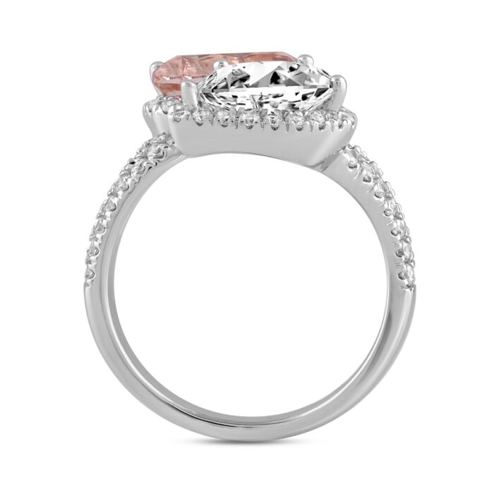 ETERNAL BLUSH COLLECTION LADIES RING 4 3/4CT ROUND/PEAR DIAMOND 14K WHITE GOLD (CENTER STONE PINK PEAR DIAMOND 2CT) - Image 2
