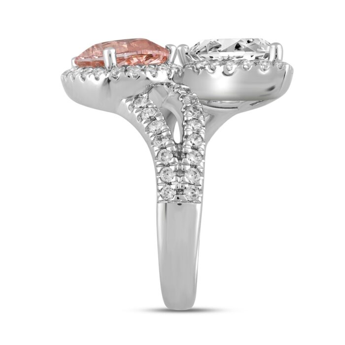 ETERNAL BLUSH COLLECTION LADIES RING 4 3/4CT ROUND/PEAR DIAMOND 14K WHITE GOLD (CENTER STONE PINK PEAR DIAMOND 2CT) - Image 3