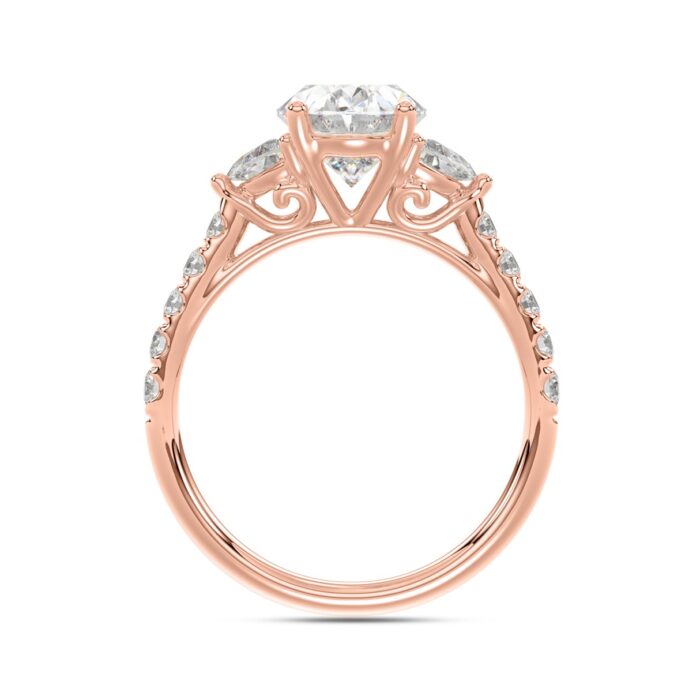 14K ROSE GOLD 3.00CT ROUND/OVAL/HALF MOON DIAMOND LADIES RING (CENTER STONE OVAL DIAMOND 2CT) - Image 5