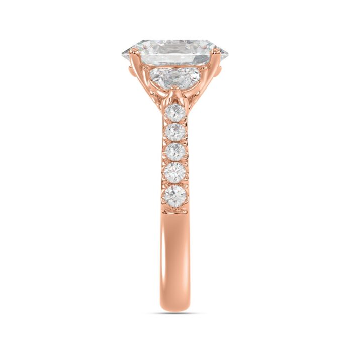 14K ROSE GOLD 3.00CT ROUND/OVAL/HALF MOON DIAMOND LADIES RING (CENTER STONE OVAL DIAMOND 2CT) - Image 4