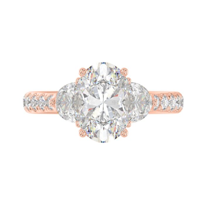 14K ROSE GOLD 3.00CT ROUND/OVAL/HALF MOON DIAMOND LADIES RING (CENTER STONE OVAL DIAMOND 2CT) - Image 3
