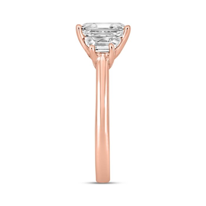 14K ROSE GOLD 3/4CT ROUND/TRAPEZOID DIAMOND LADIES RING (CENTER STONE EMERALD DIAMOND 2CT) - Image 3