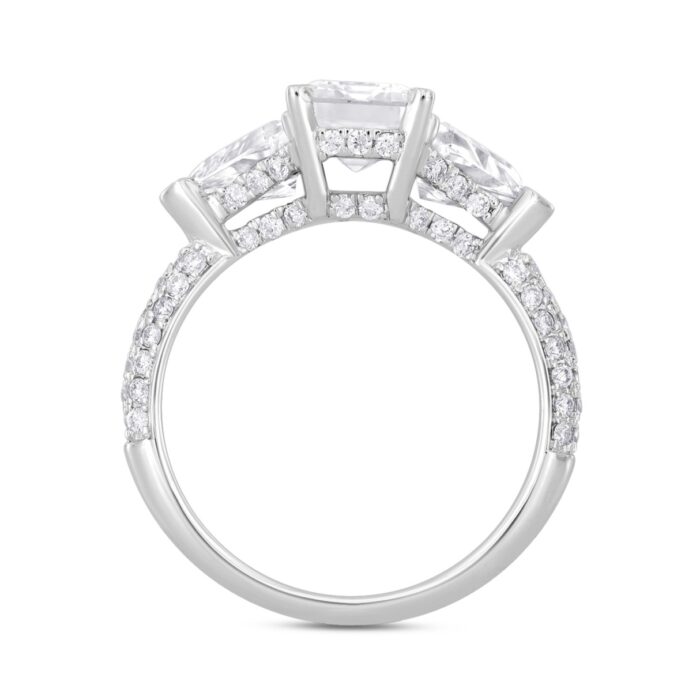 LADIES RING 3 1/2CT ROUND/EMERALD/TRILLION DIAMOND 14K WHITE GOLD (CENTER STONE EMERALD DIAMOND 2CT ) - Image 2