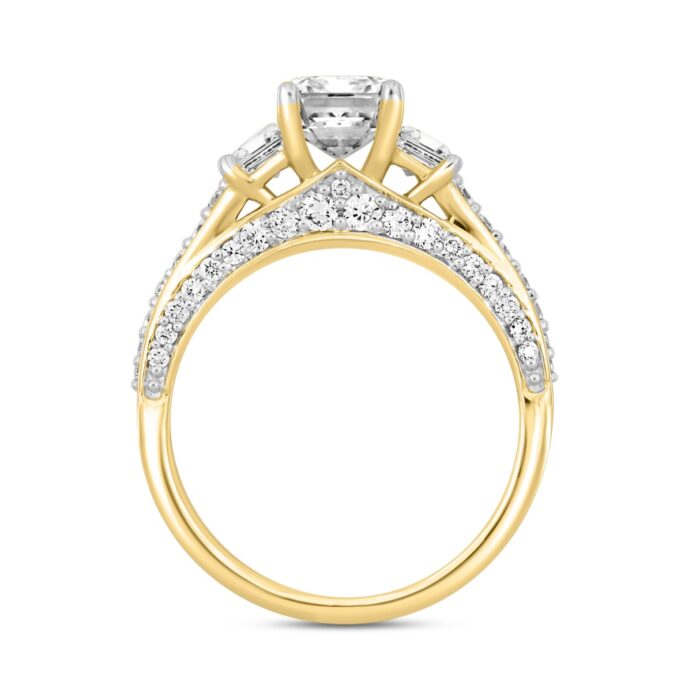 LADIES RING 3CT ROUND/EMERALD/TRAPEZOID DIAMOND 14K YELLOW GOLD (CENTER STONE EMERALD DIAMOND 2CT ) - Image 2