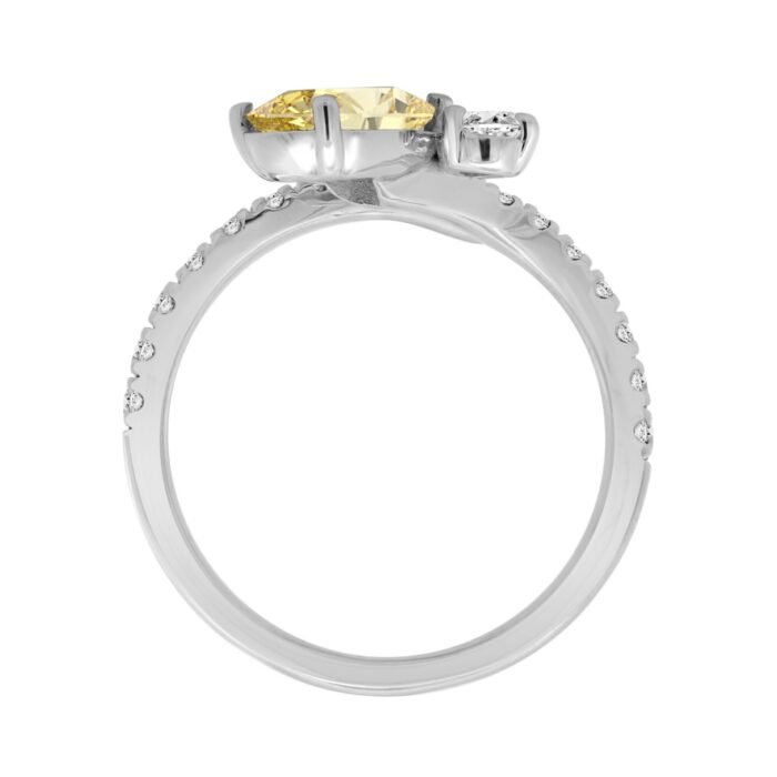 14K WHITE GOLD 1 3/4CT ROUND/PEAR DIAMOND LADIES RING (CENTER STONE YELLOW PEAR DIAMOND 1CT) - Image 3