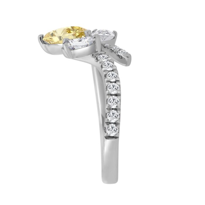 14K WHITE GOLD 1 3/4CT ROUND/PEAR DIAMOND LADIES RING (CENTER STONE YELLOW PEAR DIAMOND 1CT) - Image 2