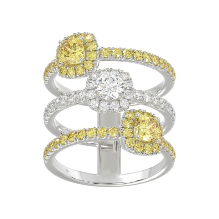20909479_EC-134790W-1214x1214.jpg 14K WHITE GOLD 2 1/2CT ROUND/YELLOW CUSHION DIAMOND LADIES RING - Image 1