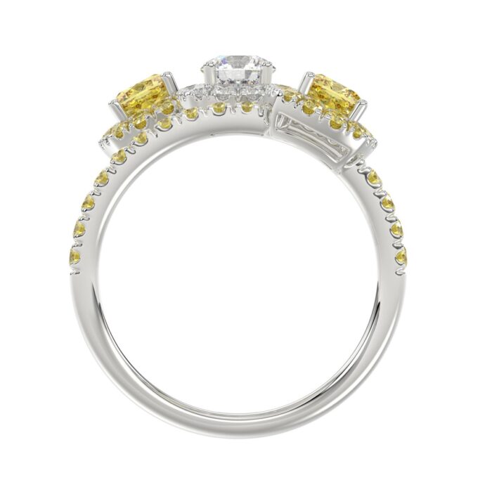 14K WHITE GOLD 2 1/2CT ROUND/YELLOW CUSHION DIAMOND LADIES RING - Image 3
