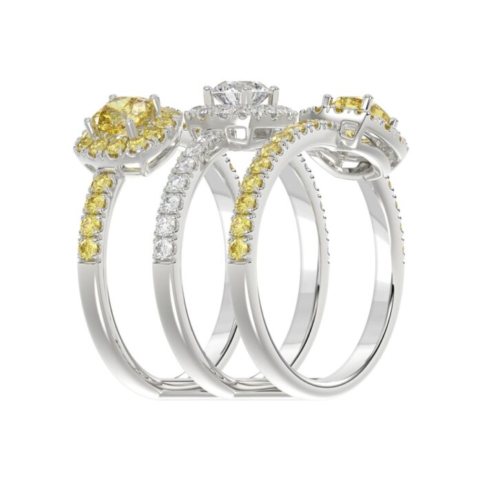 14K WHITE GOLD 2 1/2CT ROUND/YELLOW CUSHION DIAMOND LADIES RING - Image 2