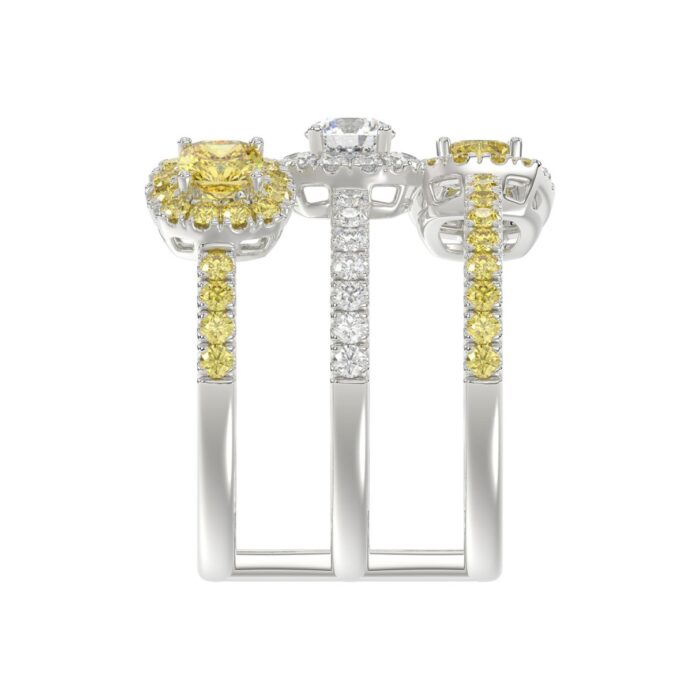 14K WHITE GOLD 2 1/2CT ROUND/YELLOW CUSHION DIAMOND LADIES RING - Image 4