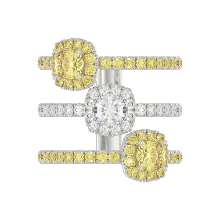 14K WHITE GOLD 2 1/2CT ROUND/YELLOW CUSHION DIAMOND LADIES RING - Image 5
