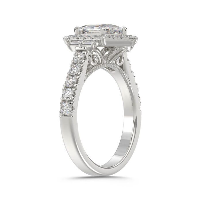 14K WHITE GOLD 2 1/4CT ROUND/BAGUETTE/HEXAGON DIAMOND LADIES RING - Image 4