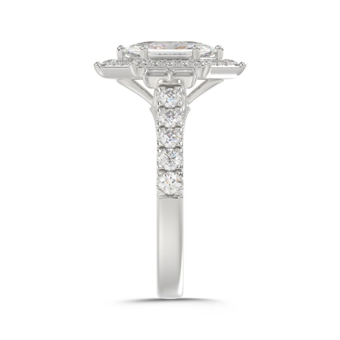 14K WHITE GOLD 2 1/4CT ROUND/BAGUETTE/HEXAGON DIAMOND LADIES RING - Image 3
