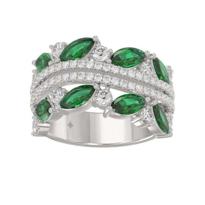 14K WHITE GOLD 2 3/8CT ROUND/MARQUISE DIAMOND LADIES RING (GREEN EMERALD MARQUISE DIAMOND 1 1/2CT) - Image 1