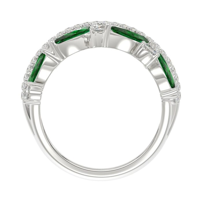14K WHITE GOLD 2 3/8CT ROUND/MARQUISE DIAMOND LADIES RING (GREEN EMERALD MARQUISE DIAMOND 1 1/2CT) - Image 2