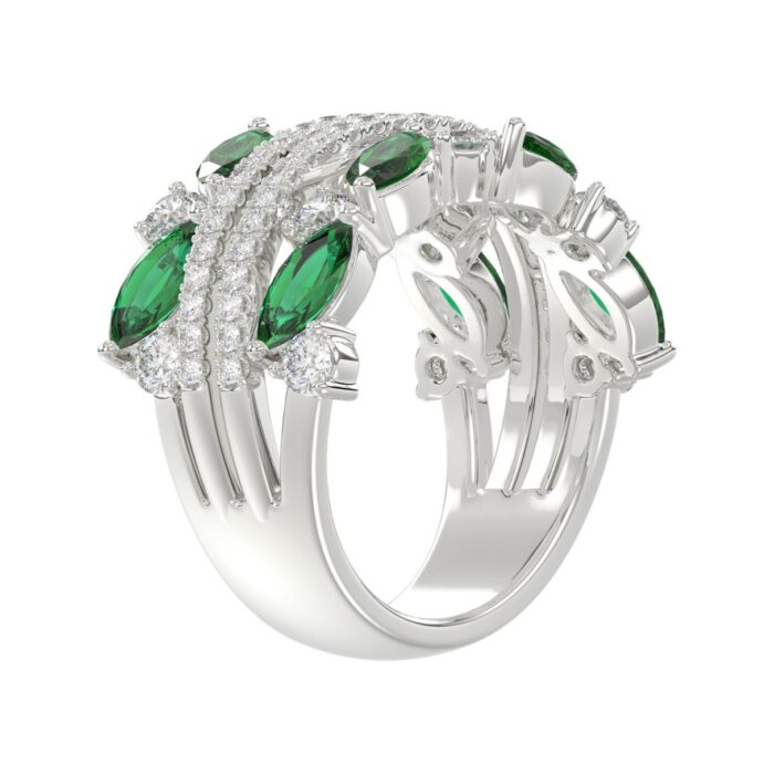 14K WHITE GOLD 2 3/8CT ROUND/MARQUISE DIAMOND LADIES RING (GREEN EMERALD MARQUISE DIAMOND 1 1/2CT) - Image 3