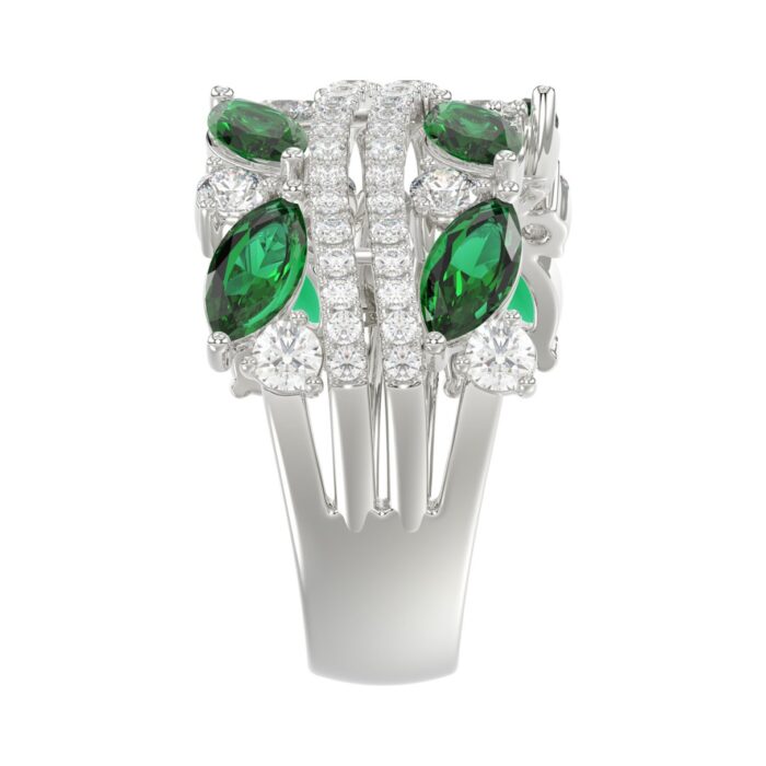 14K WHITE GOLD 2 3/8CT ROUND/MARQUISE DIAMOND LADIES RING (GREEN EMERALD MARQUISE DIAMOND 1 1/2CT) - Image 4