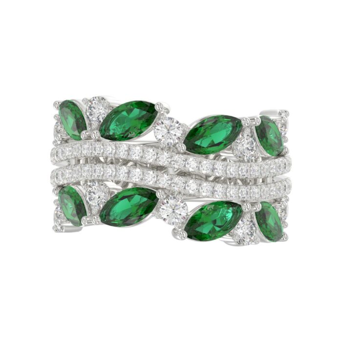 14K WHITE GOLD 2 3/8CT ROUND/MARQUISE DIAMOND LADIES RING (GREEN EMERALD MARQUISE DIAMOND 1 1/2CT) - Image 5