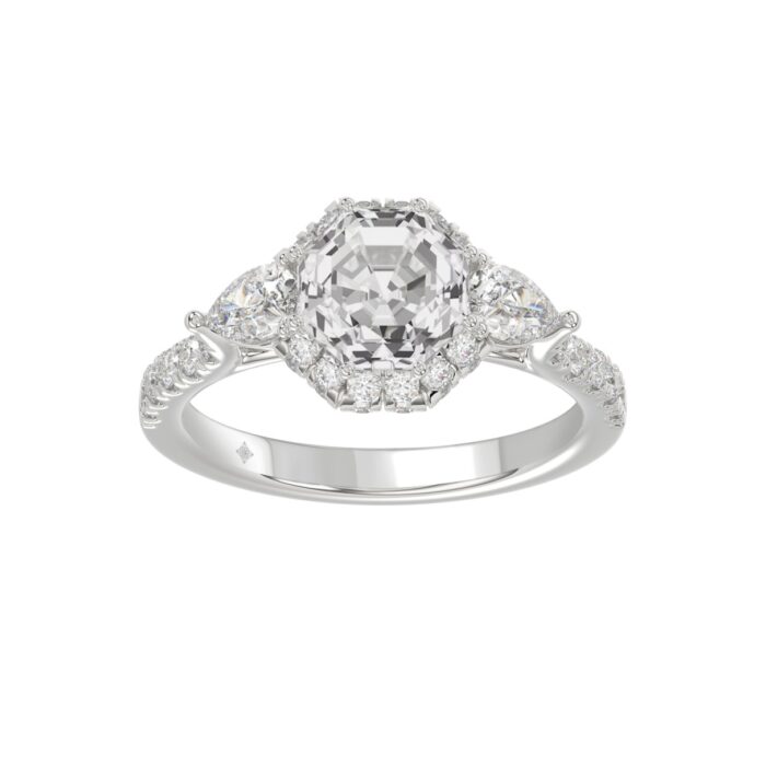 14K WHITE GOLD 2.00CT ROUND/PEAR/OCTAGON STEP CUT DIAMOND LADIES RING - Image 1