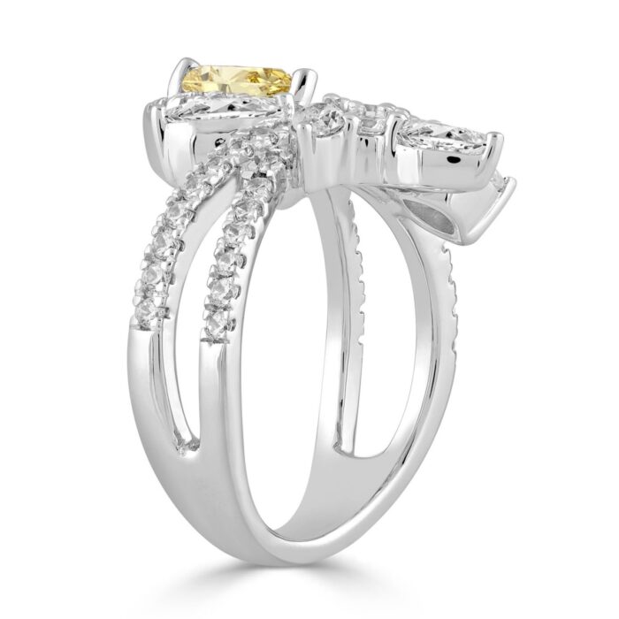 14K WHITE GOLD 3.00CT ROUND/PEAR/MARQUISE DIAMOND LADIES RING (CENTER STONE YELLOW PEAR DIAMOND 1 1/2CT) - Image 3