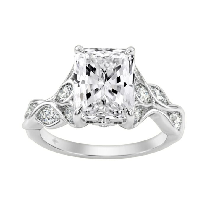 14K White Gold Radiant Cut Diamond Ring 4 1/5Ct With Marquise Side Stones Ladies Engagement Ring 3Ct Radiant Center Stone (Color F-G -Clarity Vs1/Vs2 - Image 1