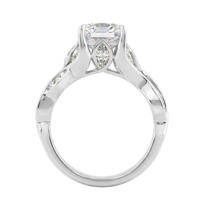 14K White Gold Radiant Cut Diamond Ring 4 1/5Ct With Marquise Side Stones Ladies Engagement Ring 3Ct Radiant Center Stone (Color F-G -Clarity Vs1/Vs2 - Image 2
