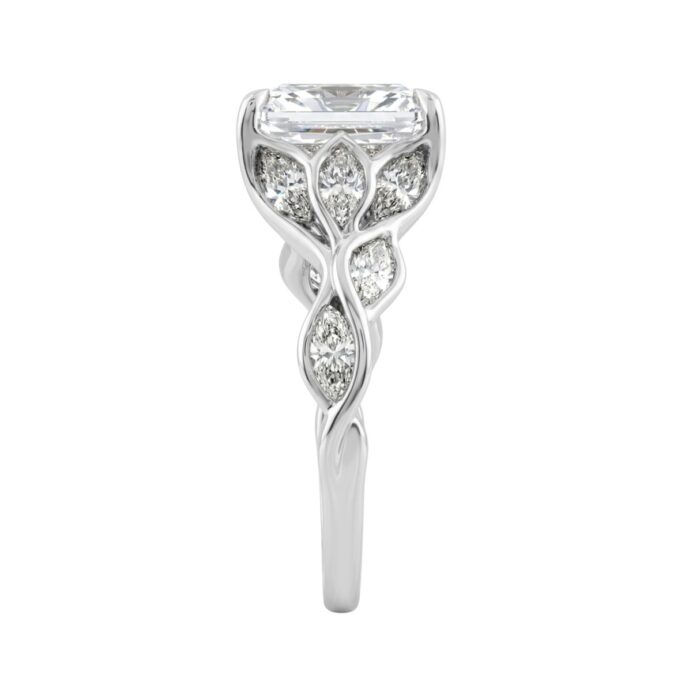 14K White Gold Radiant Cut Diamond Ring 4 1/5Ct With Marquise Side Stones Ladies Engagement Ring 3Ct Radiant Center Stone (Color F-G -Clarity Vs1/Vs2 - Image 3