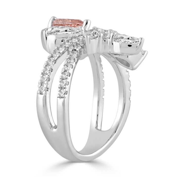 ETERNAL BLUSH COLLECTION 14K WHITE GOLD 3.00CT ROUND/PEAR/MARQUISE DIAMOND LADIES RING (CENTER STONE PINK PEAR DIAMOND 1 1/2CT) - Image 3