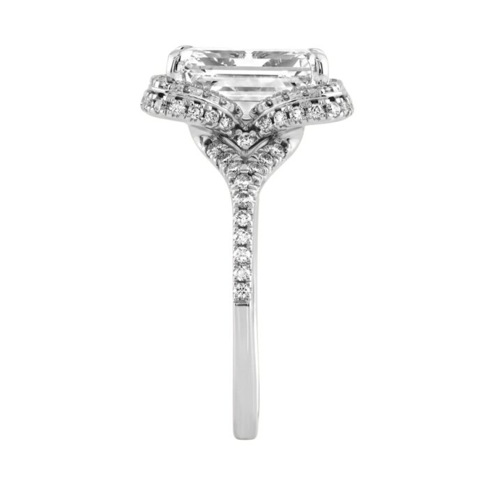 14K White Gold 4 1/2Ct Ladies Emerald-Cut Hidden Halo Engagement Ring 4Ct Emerald Center Stone & Round Diamond (Color F-G -Clarity Vs1/Vs2) - Image 2