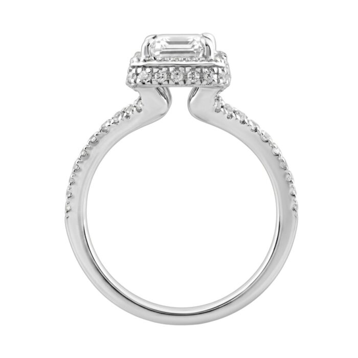 14K White Gold 4 1/2Ct Ladies Emerald-Cut Hidden Halo Engagement Ring 4Ct Emerald Center Stone & Round Diamond (Color F-G -Clarity Vs1/Vs2) - Image 3