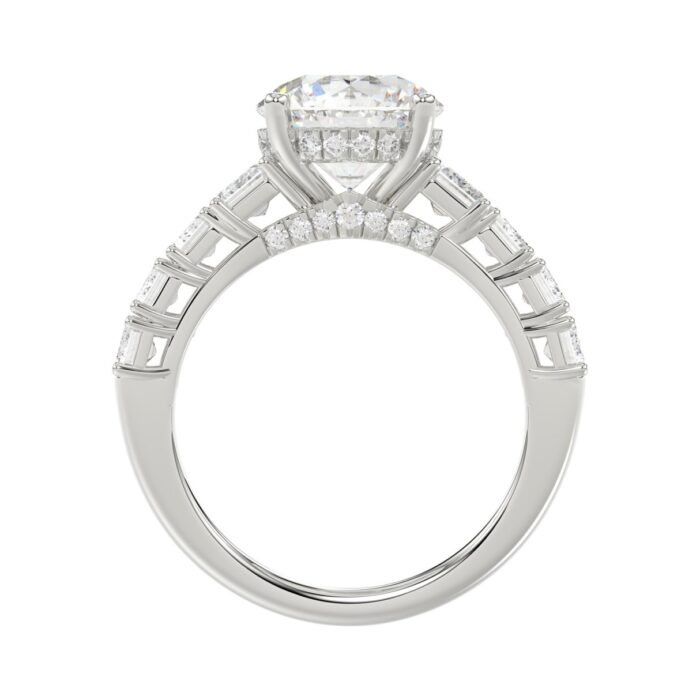 14K White Gold Emerald Cut Diamond Hidden Halo Engagement Ring With Round Diamonds 5.00Ct Women Bridal Ring 3.00Ct Round Center Stone (Color F-G -Clar - Image 2