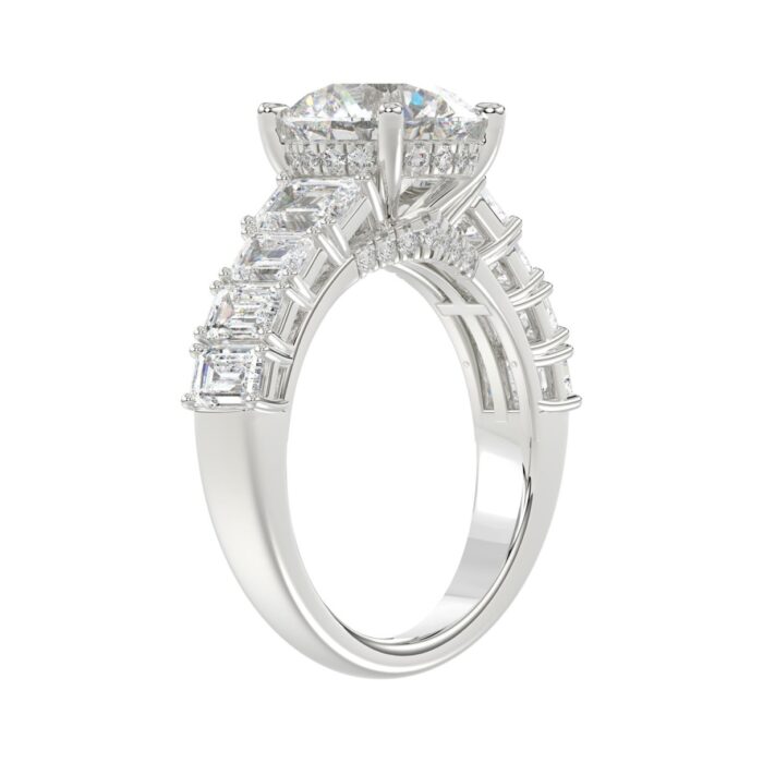 14K White Gold Emerald Cut Diamond Hidden Halo Engagement Ring With Round Diamonds 5.00Ct Women Bridal Ring 3.00Ct Round Center Stone (Color F-G -Clar - Image 3