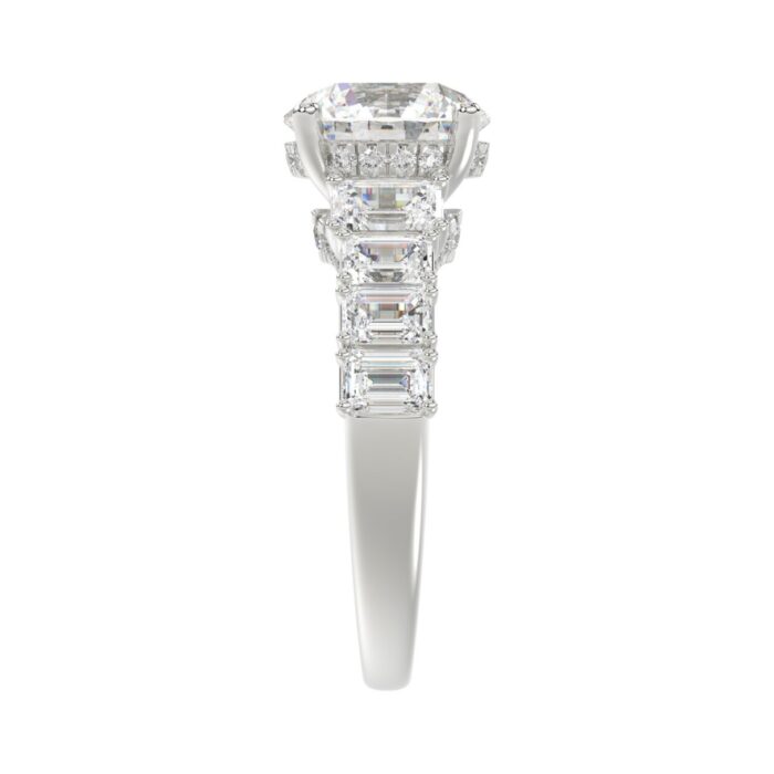 14K White Gold Emerald Cut Diamond Hidden Halo Engagement Ring With Round Diamonds 5.00Ct Women Bridal Ring 3.00Ct Round Center Stone (Color F-G -Clar - Image 4