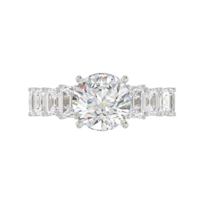 14K White Gold Emerald Cut Diamond Hidden Halo Engagement Ring With Round Diamonds 5.00Ct Women Bridal Ring 3.00Ct Round Center Stone (Color F-G -Clar - Image 5