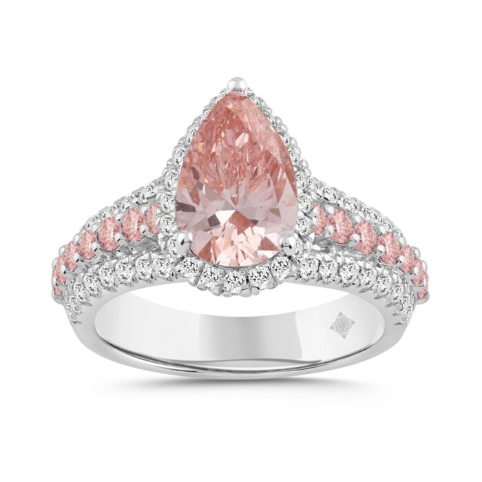 ETERNAL BLUSH COLLECTION LADIES RING 3 1/4CT ROUND/PEAR DIAMOND 14K WHITE GOLD (CENTER STONE PINK PEAR DIAMOND 2CT) - Image 1