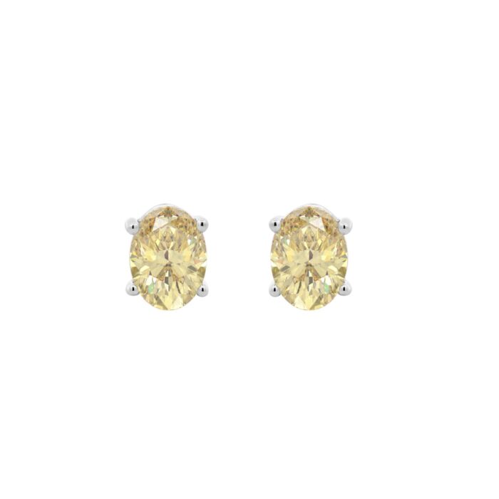 14K WHITE GOLD 2.00CT YELLOW OVAL DIAMOND LADIES EARRINGS - Image 1