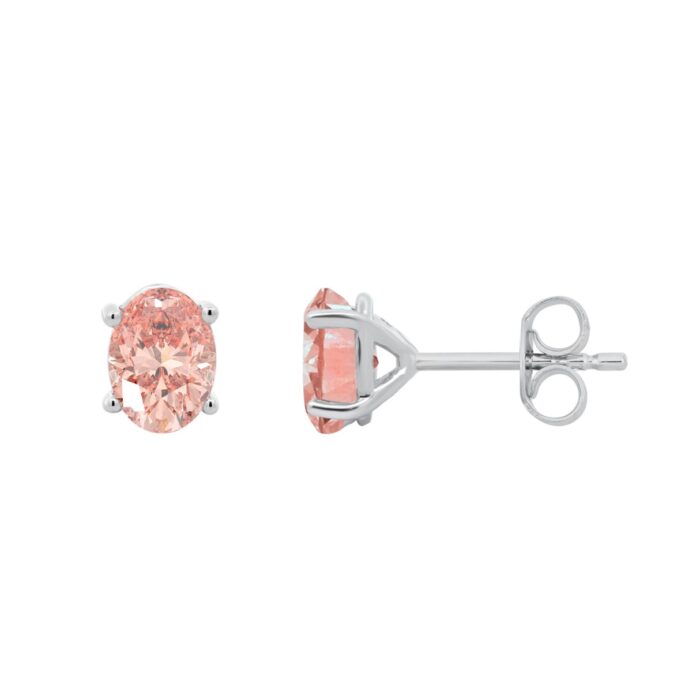 ETERNAL BLUSH COLLECTION 14K WHITE GOLD 2.00CT OVAL PINK DIAMOND LADIES EARRINGS - Image 2