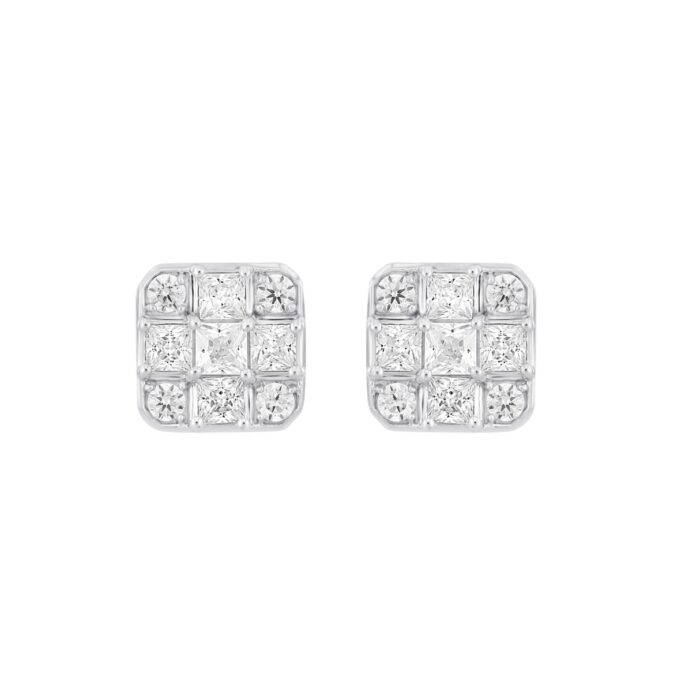 20909618_EC-105049W-1214x1214.jpg LADIES EARRINGS 1CT ROUND/PRINCESS DIAMOND 14K WHITE GOLD - Image 1