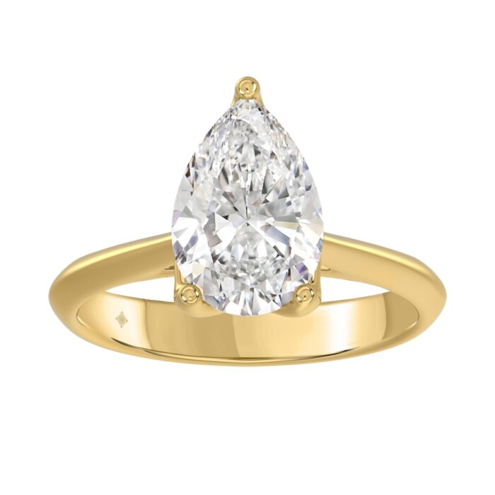 LADIES SOLITAIRE RING 3CT PEAR DIAMOND 14K YELLOW GOLD - Image 1