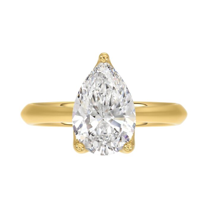 LADIES SOLITAIRE RING 3CT PEAR DIAMOND 14K YELLOW GOLD - Image 5