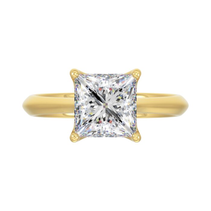 LADIES SOLITAIRE RING 3CT PRINCESS DIAMOND 14K YELLOW GOLD - Image 5