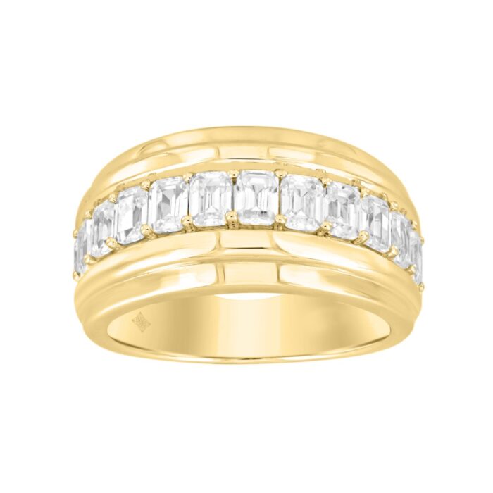 MEN'S BAND 3CT EMERALD DIAMOND 14K YELLOW GOLD - Image 1