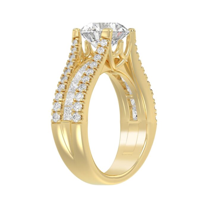 LADIES RING 3 1/2CT ROUND/PRINCESS DIAMOND 14K YELLOW GOLD (CENTER STONE ROUND DIAMOND 2CT ) - Image 2